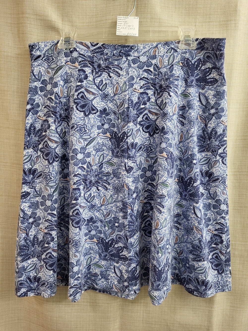 Talbots Women's Blue Floral Cotton Blend Stretch Pleated Midi Skirt Size XL P